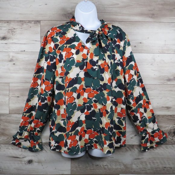 Allegra K* Women's Long Sleeve V-Neck High/Low Curved Hem‎ Floral Blouse~ Large - Picture 1 of 11